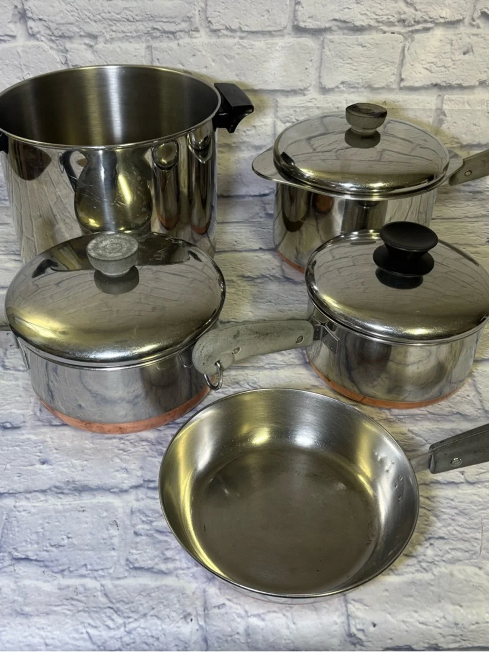Revere Ware Set Saucepans Stockpot Lids 1801 Copper Bottom Pots Lids 9 Piece
